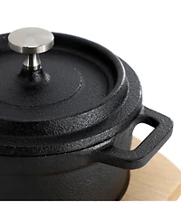 MegaChef Piece Cast Iron 8 Ounce Mini Dutch Oven with Wood Tray