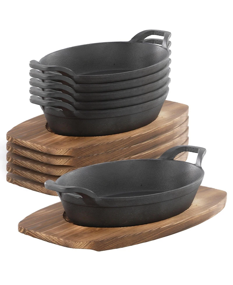 MegaChef Piece Mini Cast Iron Oval Pan with Wood Tray Set