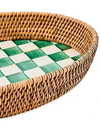 Mackenzie-Childs Emerald Check Enamel Rattan Large Tray