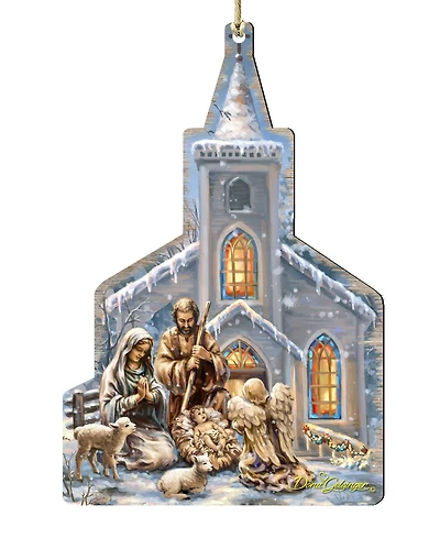 Designocracy Nativity Chapel Wood Christmas Ornament
