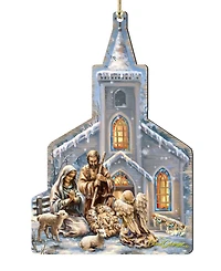Designocracy Nativity Chapel Wood Christmas Ornament
