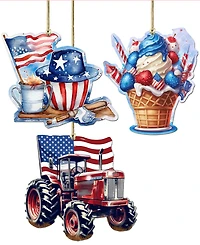 Designocracy American Farmhouse Wooden Ornaments, Set of 3