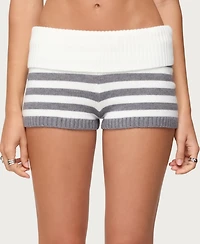 Edikted Women's Saphi Striped Foldover Knit Shorts