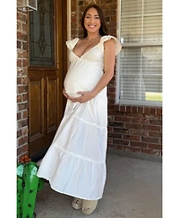Pinkblush Maternity White Ruffle Trim Maxi Dress
