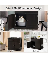 Gymax Wooden Cat Litter Box Enclosure w/ Drawer Side Table Furniture