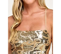 Seni & Cade Juniors' Bow Sequin Square Neck Long Dress