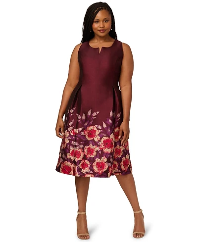 Adrianna Papell Plus Scoop Neck with Notch Midi Dress