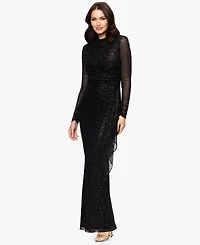 Betsy & Adam Petite Burnout Long Sleeve Gown