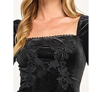 Seni & Cade Juniors' Velvet Drop Waist Embroidered Pull-On Short Dress