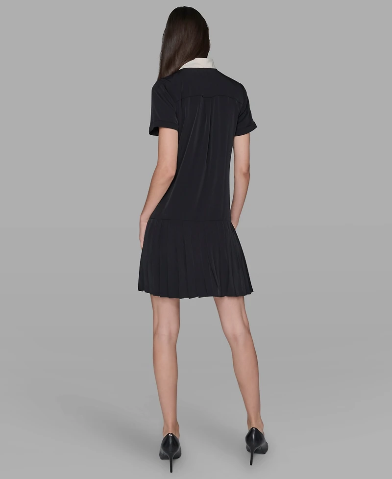 Karl Lagerfeld Paris Women's Bow Tie Neck A-Line Dress