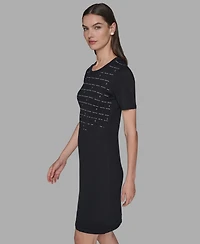 Karl Lagerfeld Paris Women's Embellished Crew Neck Sweater Dress