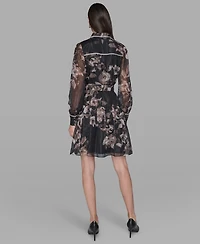 Karl Lagerfeld Paris Women's Printed Collared Shirt Dress