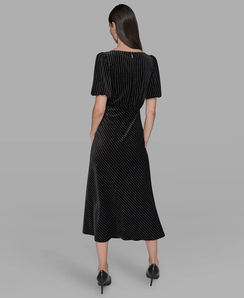 Karl Lagerfeld Paris Women's Pinstripe Boat Neck Midi Dress