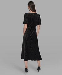 Karl Lagerfeld Paris Women's Pinstripe Boat Neck Midi Dress