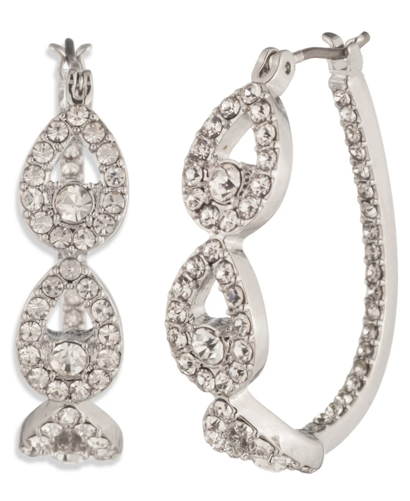 Givenchy Silver-Tone Crystal Pave Pear Hoop Earrings