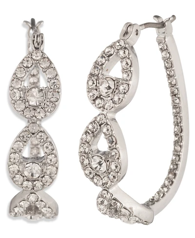 Givenchy Silver-Tone Crystal Pave Pear Hoop Earrings