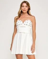 City Studios Juniors' Sweetheart Neck Double Bow Strapless Dress