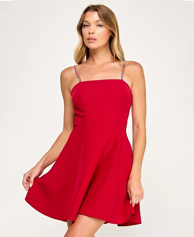 City Studios Juniors' Square Neck Rhinestone Trimmed Straps Dress