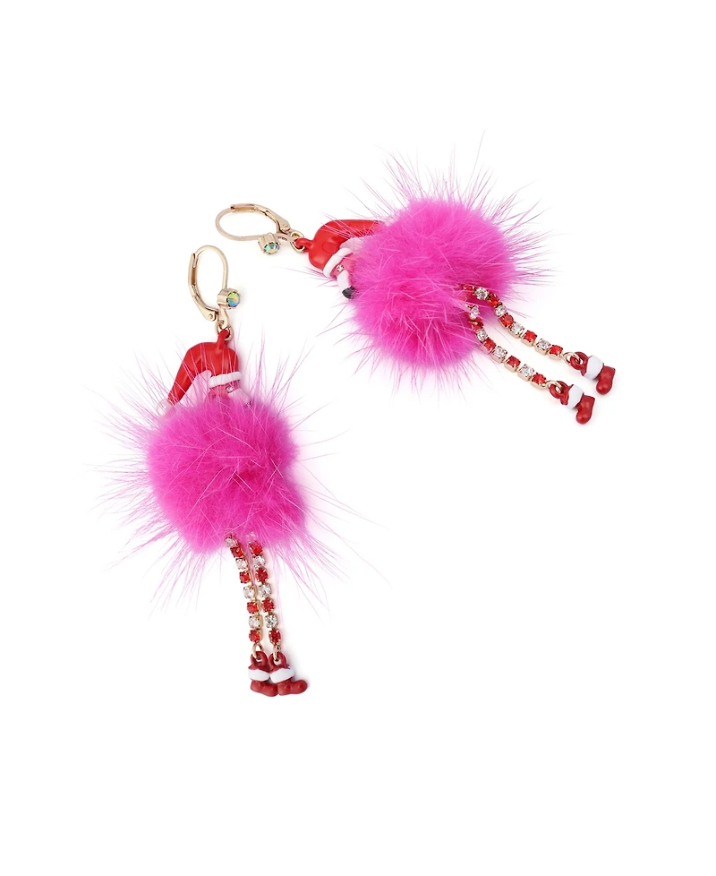 Betsey Johnson Faux Cultivated Pearl Santa Baby Flamingo Drop Earrings