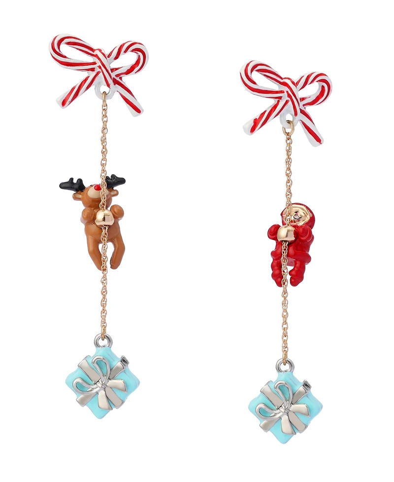 Betsey Johnson Multi-Colored Santa Baby Reindeer Mixed Charm Drop Earrings