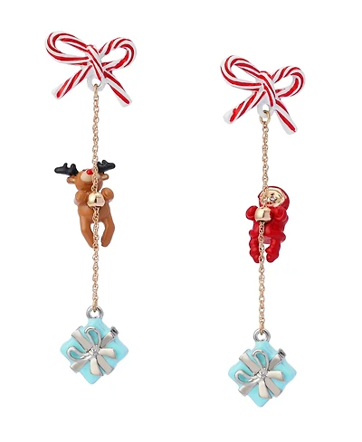Betsey Johnson Multi-Colored Santa Baby Reindeer Mixed Charm Drop Earrings