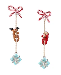 Betsey Johnson Multi-Colored Santa Baby Reindeer Mixed Charm Drop Earrings