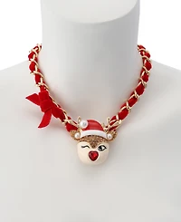 Betsey Johnson Faux Stone Santa Baby Reindeer Bow Pendant Necklace