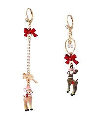 Betsey Johnson Faux Stone Santa Baby Reindeer Bow Drop Earrings