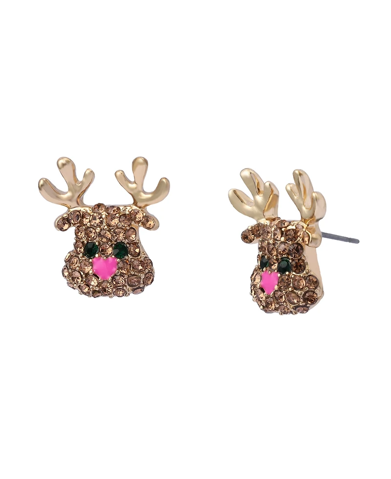 Betsey Johnson Faux Stone Santa Baby Reindeer Stud Earrings