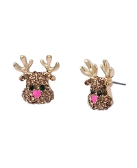 Betsey Johnson Faux Stone Santa Baby Reindeer Stud Earrings