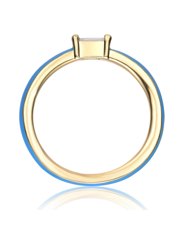 GiGiGirl Kids/Teens 14k Yellow Gold Plated with Cubic Zirconia Baguette Solitaire Magenta-Blue Enamel Slim Stacking Ring