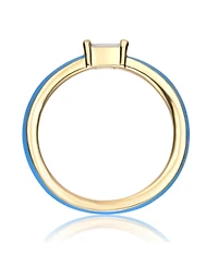 GiGiGirl Kids/Teens 14k Yellow Gold Plated with Cubic Zirconia Baguette Solitaire Magenta-Blue Enamel Slim Stacking Ring