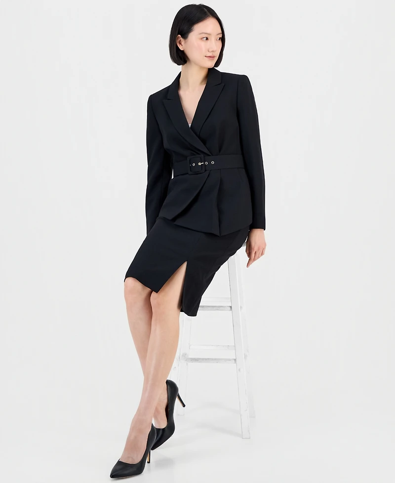 Tahari Asl Women's Asymmetrical Belted Jacket & Pencil Skirt Suit Set