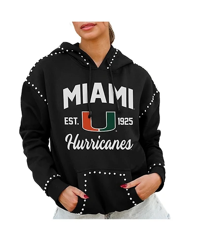 Gameday Couture Women's Black Miami Hurricanes Studded Pullover Hoodie