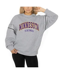 Gameday Couture Women's Ash Minnesota Vikings Rhinestone Drop Shoulder Oversized Fleece Pullover Sweatshirt
