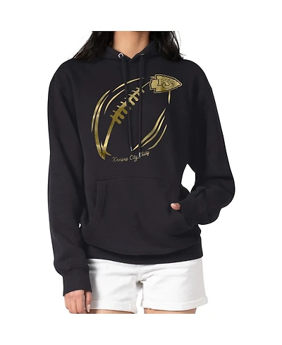 G-iii 4Her by Carl Banks Women's Black/Gold Kansas City Chiefs Metallic Print Football Sketch Fleece Pullover Hoodie