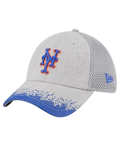 New Era Men's Gray York Mets Visor Paint Splatter 39THIRTY Flex Hat