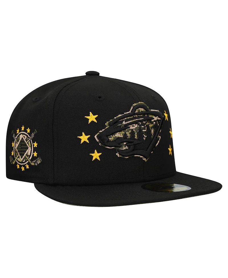 New Era Men's Black Minnesota Wild Military Appreciation Digital Camo Stars 59FIFTY Fitted Hat
