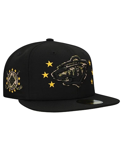 New Era Men's Black Minnesota Wild Military Appreciation Digital Camo Stars 59FIFTY Fitted Hat