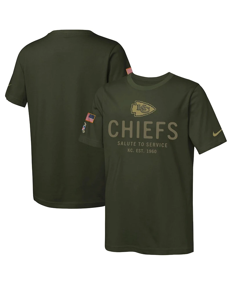 Nike Big Boys and Girls Olive Kansas City Chiefs 2025 Salute to Service Sideline Dri-fit T-Shirt
