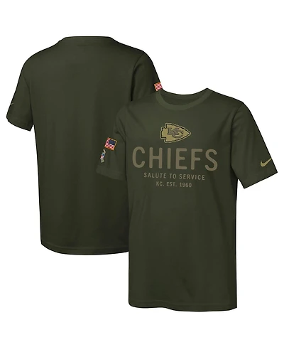 Nike Big Boys and Girls Olive Kansas City Chiefs 2025 Salute to Service Sideline Dri-fit T-Shirt