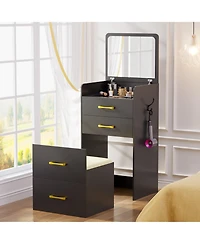 Vlsrka 3-in-1 Vanity Desk with Flip Mirror, Glass Top, 3 Drawers