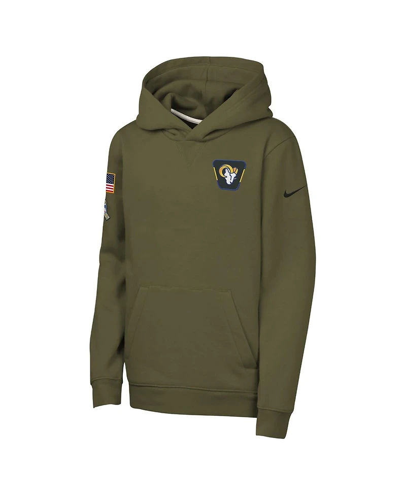 Nike Big Boys and Girls Olive Los Angeles Rams 2025 Salute to Service Club Fleece Hoodie