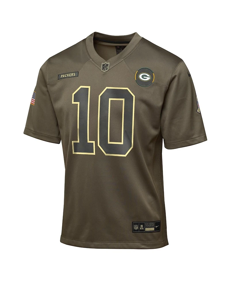 Nike Big Boys and Girls Jordan Love Olive Green Bay Packers 2025 Salute to Service Game Jersey