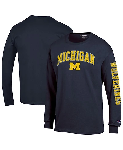Champion Men's Navy Michigan Wolverines Arch Over Logo 2-Hit Long Sleeve T-Shirt