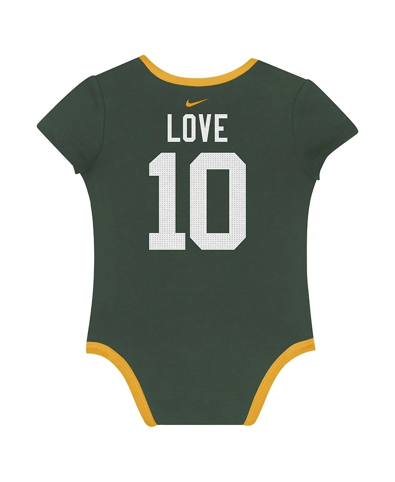 Nike Baby Boys and Girls 3-Pack Jordan Love Green Bay Packers Name Number Bodysuit Set