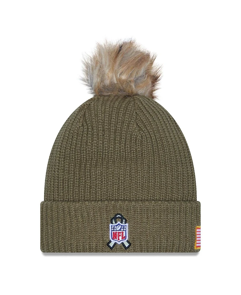 New Era Women's Dark Green Dallas Cowboys 2025 Salute to Service Cuffed Knit with Pom Hat