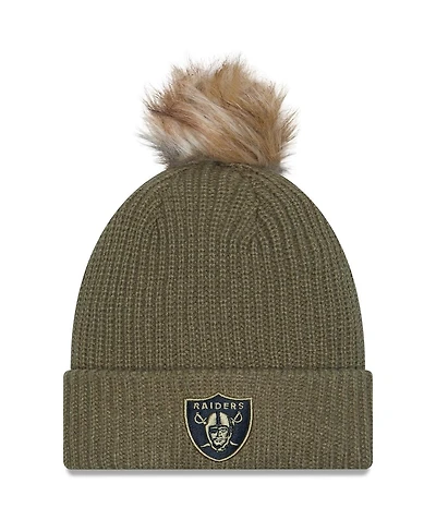 New Era Women's Dark Green Las Vegas Raiders 2025 Salute to Service Cuffed Knit with Pom Hat