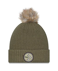 New Era Women's Dark Green Pittsburgh Steelers 2025 Salute to Service Cuffed Knit with Pom Hat