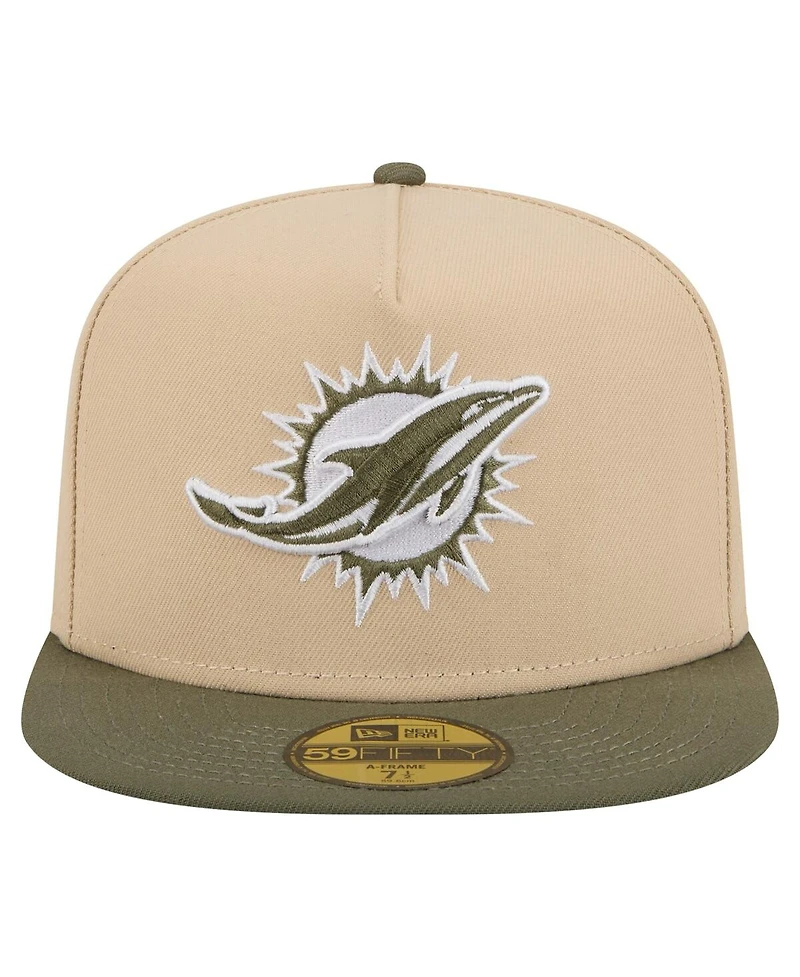 New Era Men's Beige/Olive Miami Dolphins Color Pack A-Frame 59FIFTY Fitted Hat